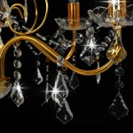 vidaXL Candelabru cu mărgele de cristal, auriu, rotund, 6 x E14 vidaXL Candelabru cu mărgele de cristal, auriu, rotund, 6 x E14