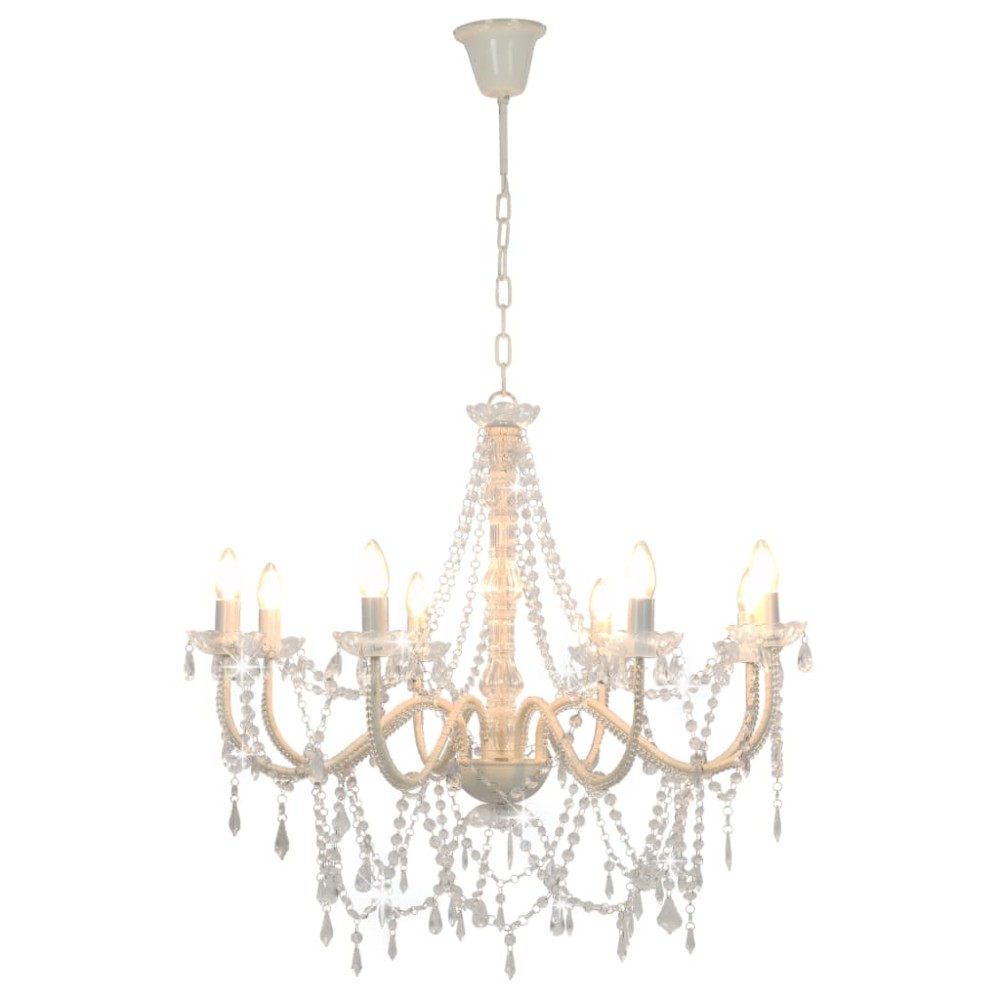 vidaXL Candelabru cu mărgele, alb, 8 becuri E14