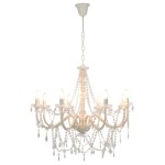 vidaXL Candelabru cu mărgele, alb, 8 becuri E14 vidaXL Candelabru cu mărgele, alb, 8 becuri E14