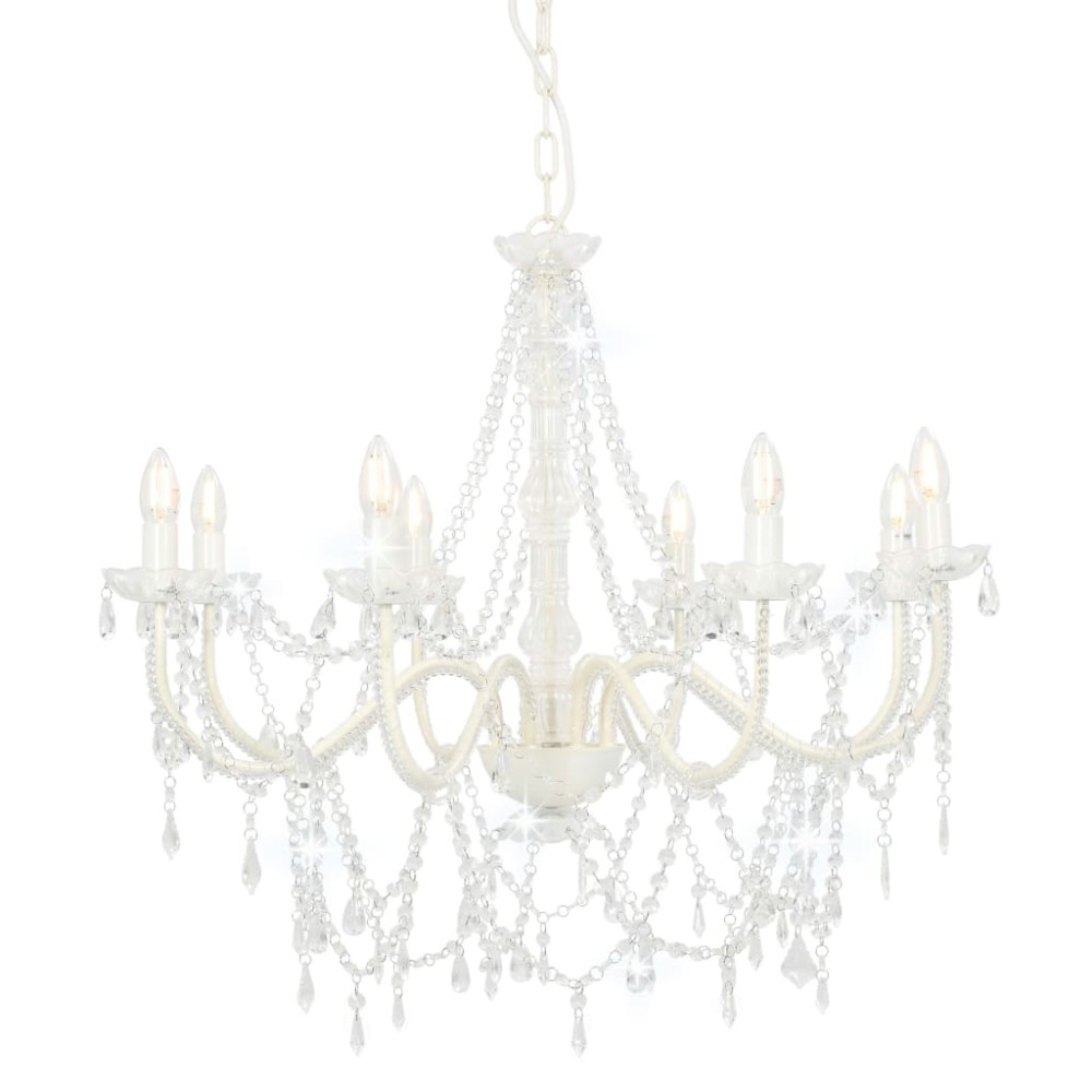 vidaXL Candelabru cu mărgele, alb, 8 becuri E14