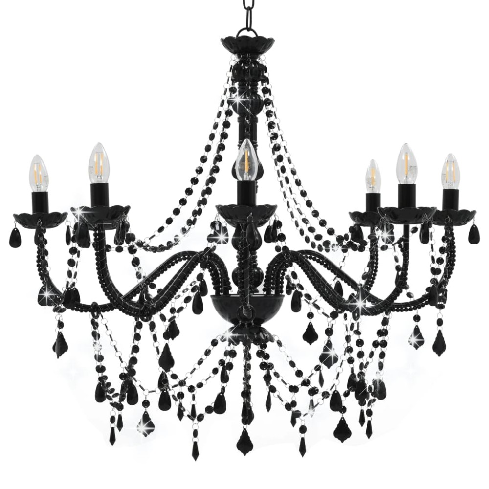 vidaXL Candelabru cu mărgele, negru, 8 becuri E14