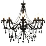 vidaXL Candelabru cu mărgele, negru, 8 becuri E14 vidaXL Candelabru cu mărgele, negru, 8 becuri E14
