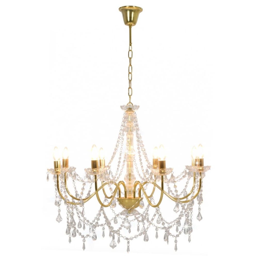 vidaXL Candelabru cu mărgele, auriu, 8 becuri E14