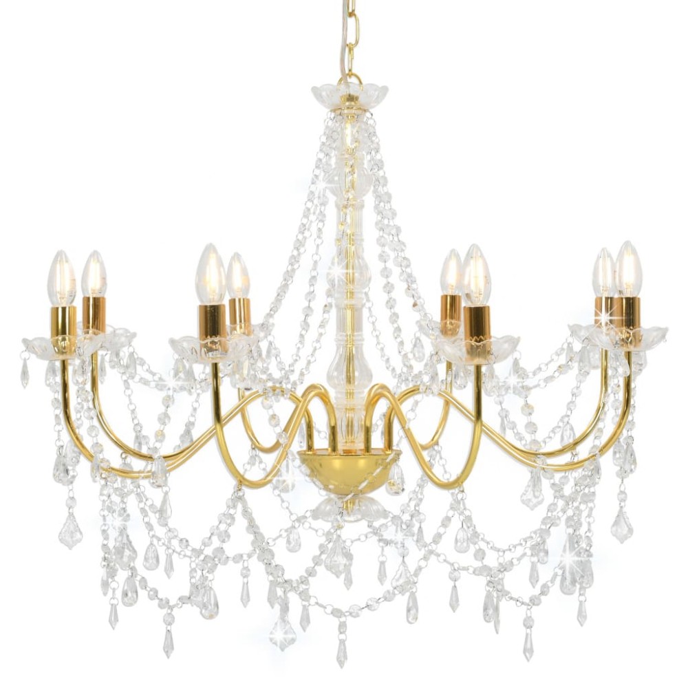 vidaXL Candelabru cu mărgele, auriu, 8 becuri E14