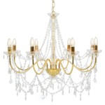 vidaXL Candelabru cu mărgele, auriu, 8 becuri E14 vidaXL Candelabru cu mărgele, auriu, 8 becuri E14