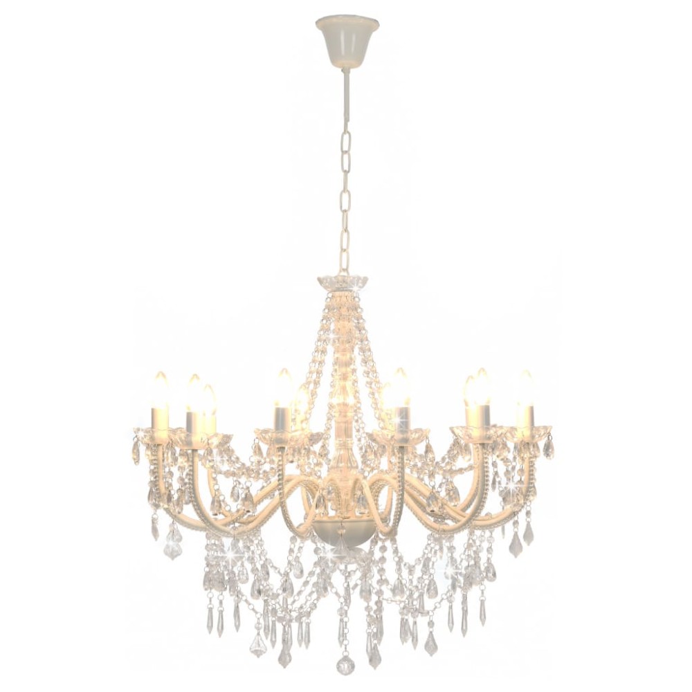 vidaXL Candelabru cu mărgele, alb, 12 becuri E14