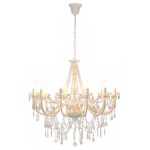 vidaXL Candelabru cu mărgele, alb, 12 becuri E14 vidaXL Candelabru cu mărgele, alb, 12 becuri E14