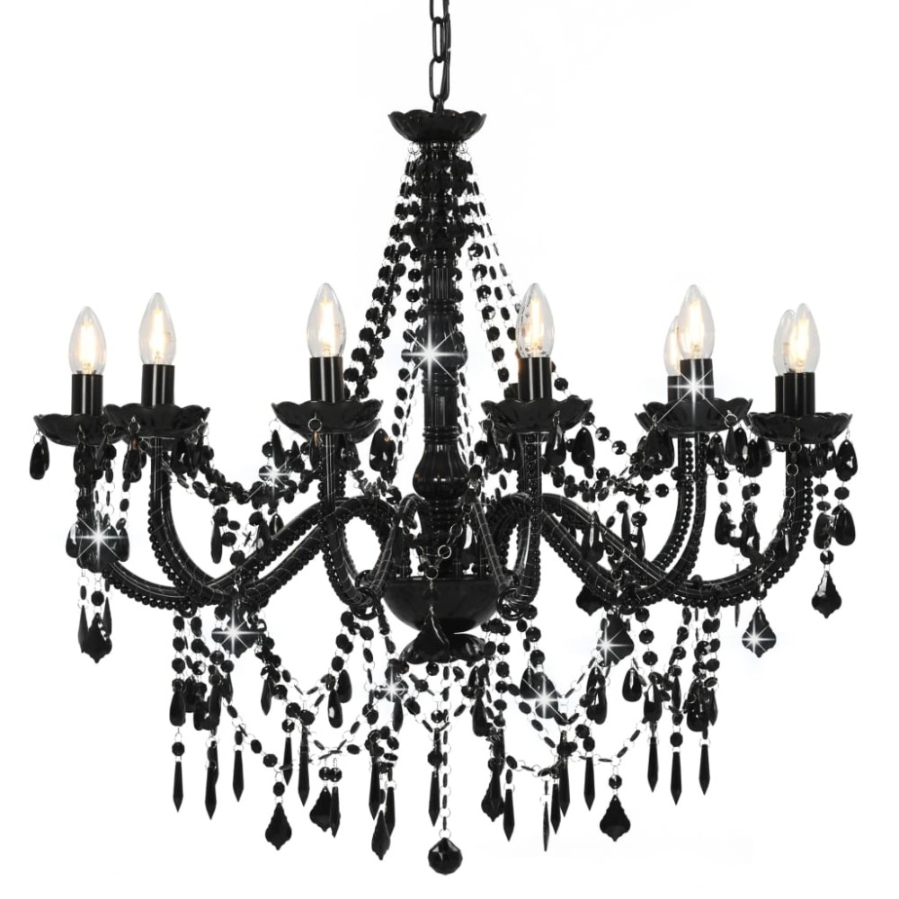 vidaXL Candelabru cu mărgele, negru, 12 becuri x E14