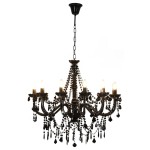 vidaXL Candelabru cu mărgele, negru, 12 becuri x E14 vidaXL Candelabru cu mărgele, negru, 12 becuri x E14