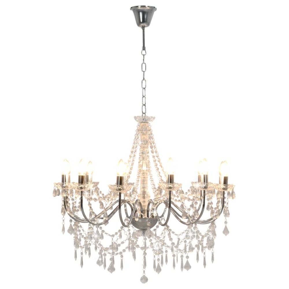 vidaXL Candelabru cu mărgele, argintiu, 12 becuri x E14