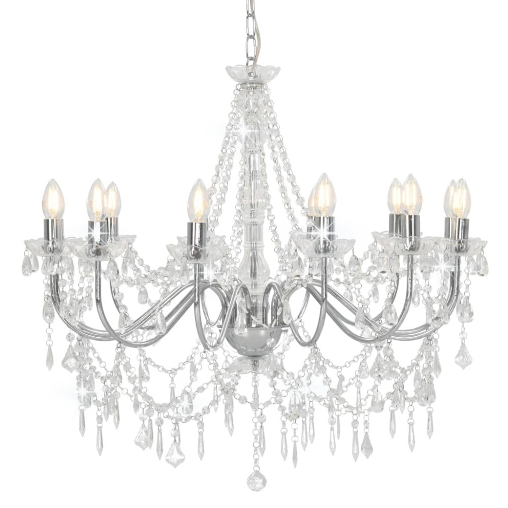 vidaXL Candelabru cu mărgele, argintiu, 12 becuri x E14