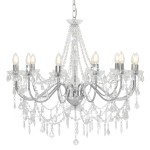 vidaXL Candelabru cu mărgele, argintiu, 12 becuri x E14 vidaXL Candelabru cu mărgele, argintiu, 12 becuri x E14