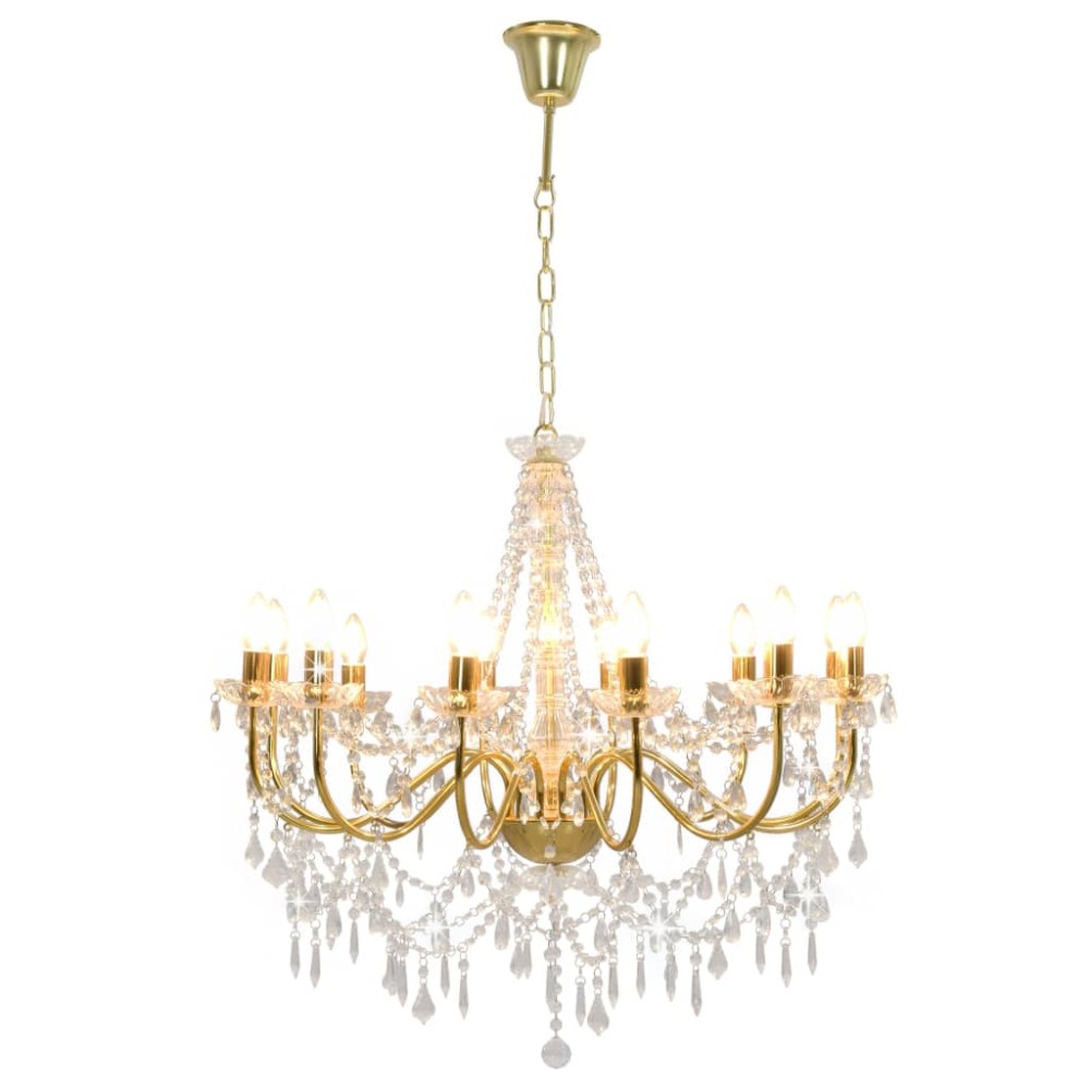 vidaXL Candelabru cu mărgele, auriu, 12 becuri E14
