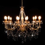 vidaXL Candelabru cu mărgele, auriu, 12 becuri E14 vidaXL Candelabru cu mărgele, auriu, 12 becuri E14