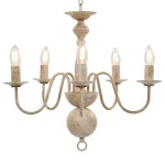 vidaXL Candelabru antichizat, alb, becuri E14 x 5 vidaXL Candelabru antichizat, alb, becuri E14 x 5