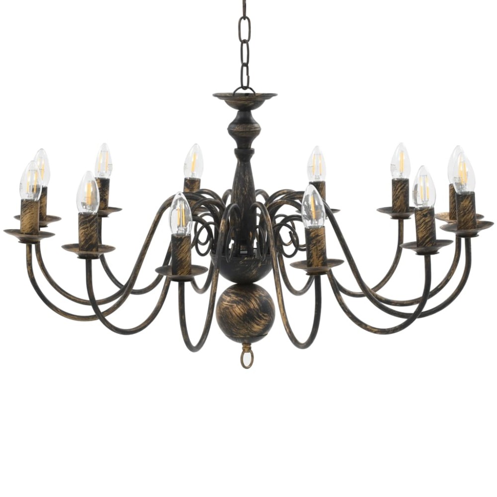 vidaXL Candelabru antichizat, negru, 12 becuri E14