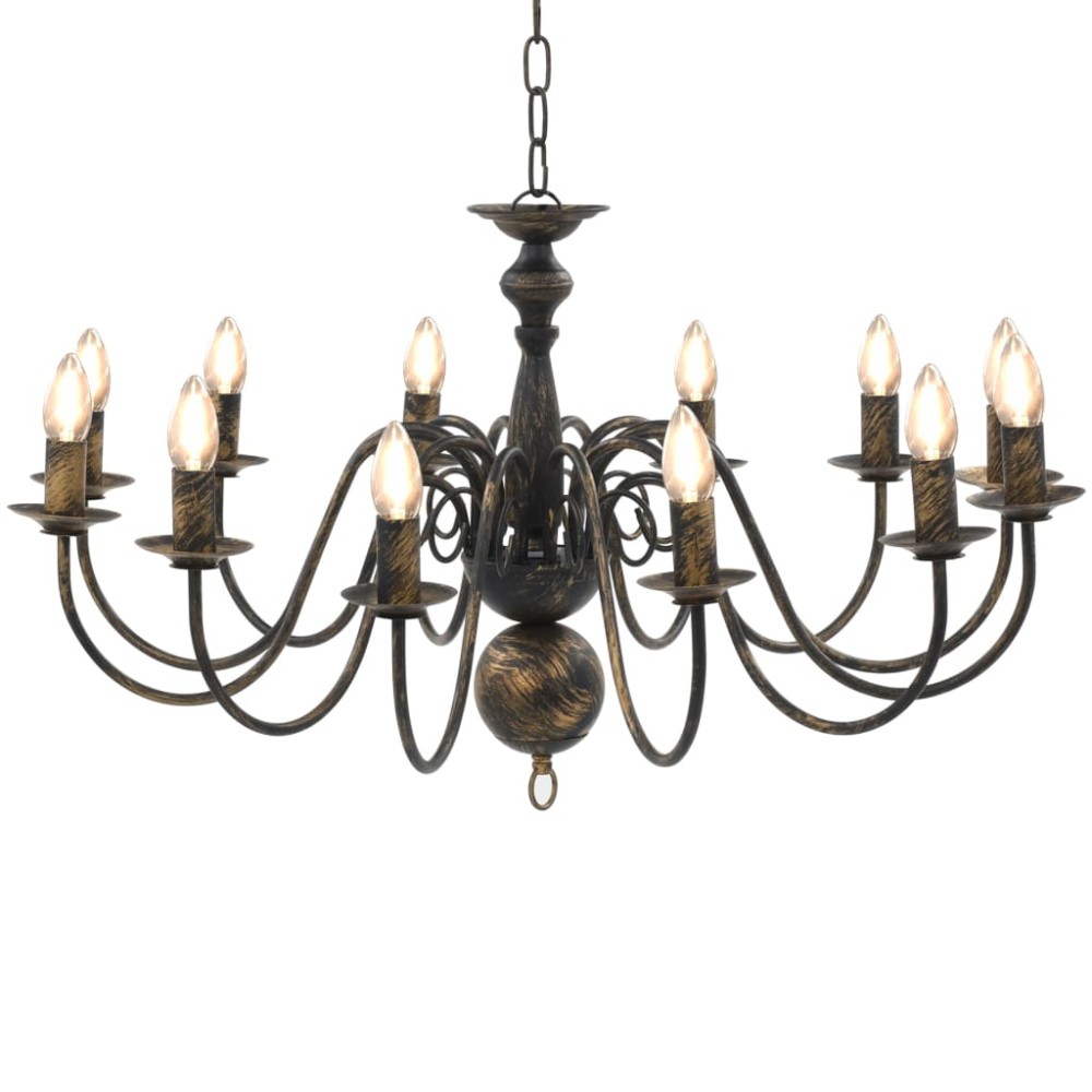 vidaXL Candelabru antichizat, negru, 12 becuri E14