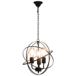 vidaXL Lampă suspendată, negru, sferă, 3 becuri x E27