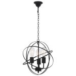 vidaXL Lampă suspendată, negru, sferă, 3 becuri x E27
