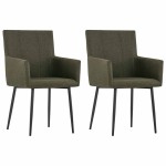 vidaXL Scaune de bucătărie cu cotiere, 2 buc, maro, textil