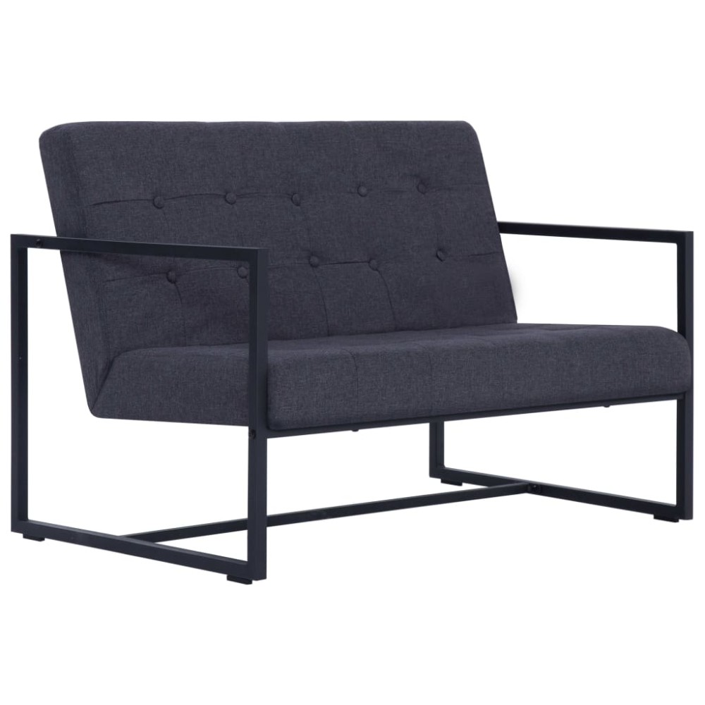 vidaXL Canapea cu 2 locuri și cotiere, gri închis, oțel/textil