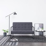 vidaXL Canapea cu 2 locuri și cotiere, gri închis, oțel/textil vidaXL Canapea cu 2 locuri și cotiere, gri închis, oțel/textil