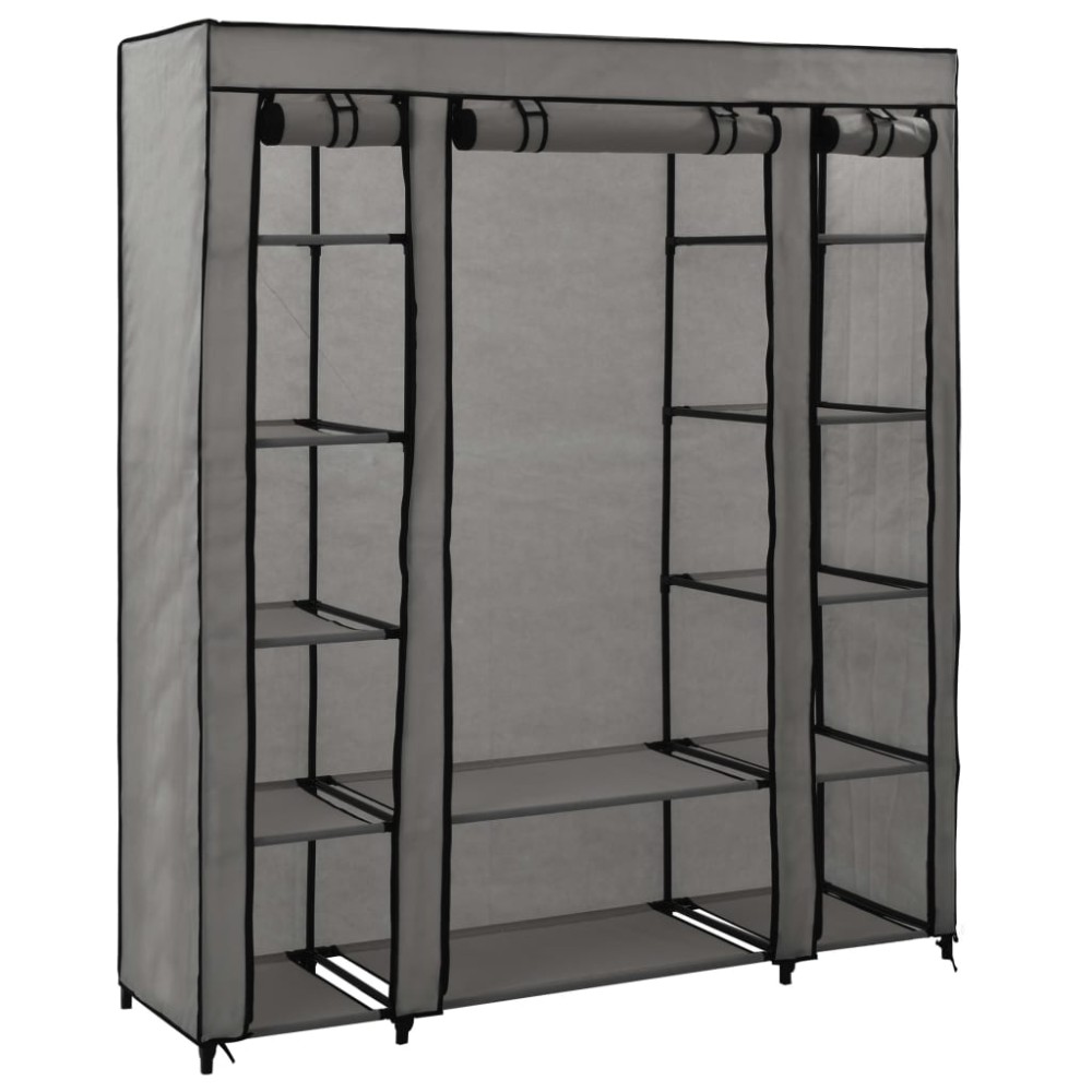 vidaXL Șifonier cu bare și compartimente, gri, 150x45x176 cm, textil