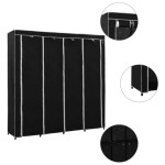 vidaXL Șifonier cu 4 compartimente, negru, 175 x 45 x 170 cm vidaXL Șifonier cu 4 compartimente, negru, 175 x 45 x 170 cm