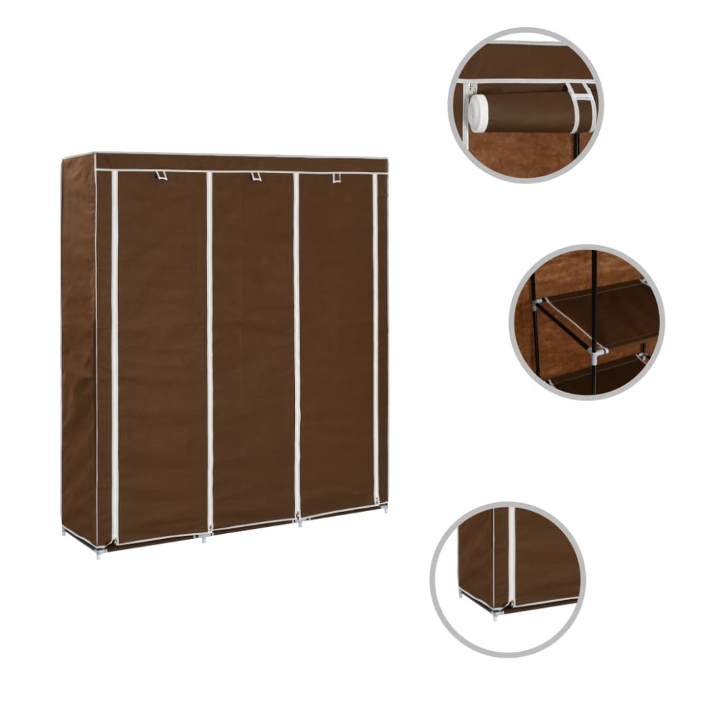 vidaXL Dulap cu bare și compartimente, maro, 150x45x175 cm, textil