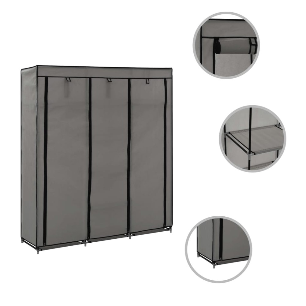 vidaXL Șifonier cu bare și compartimente, gri, 150x45x175 cm, textil