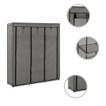 vidaXL Șifonier cu bare și compartimente, gri, 150x45x175 cm, textil vidaXL Șifonier cu bare și compartimente, gri, 150x45x175 cm, textil