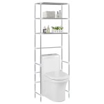 vidaXL Etajeră peste toaletă, cu 3 polițe, argintiu, 53x28x169 cm vidaXL Etajeră peste toaletă, cu 3 polițe, argintiu, 53x28x169 cm