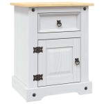 vidaXL Noptieră, alb, 53x39x67 cm, lemn de pin mexican, gama Corona