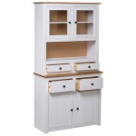 vidaXL Bufet înalt, alb, 93x40,5x180 cm, lemn masiv pin, gama Panama