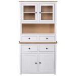 vidaXL Bufet înalt, alb, 93x40,5x180 cm, lemn masiv pin, gama Panama