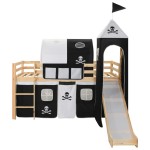 vidaXL Cadru pat etajat copii cu tobogan & scară 97x208cm lemn de pin vidaXL Cadru pat etajat copii cu tobogan & scară 97x208cm lemn de pin