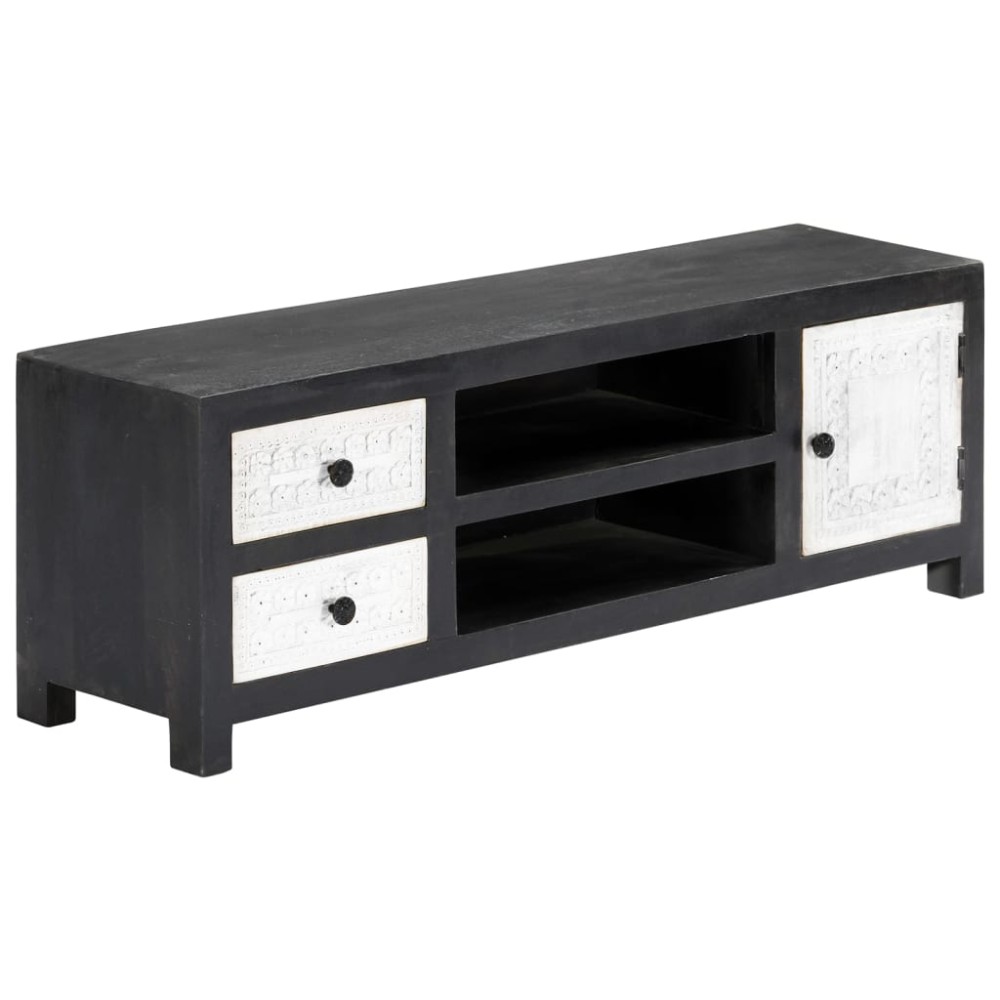 vidaXL Comodă TV sculptată manual gri&alb 120x30x40cm lemn masiv mango