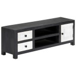 vidaXL Comodă TV sculptată manual gri&alb 120x30x40cm lemn masiv mango