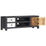 vidaXL Comodă TV sculptată manual gri&alb 120x30x40cm lemn masiv mango