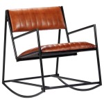 vidaXL Scaun balansoar, maro, piele naturală vidaXL Scaun balansoar, maro, piele naturală