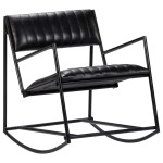 vidaXL Scaun balansoar, negru, piele naturală vidaXL Scaun balansoar, negru, piele naturală
