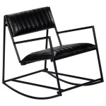 vidaXL Scaun balansoar, negru, piele naturală vidaXL Scaun balansoar, negru, piele naturală