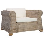 vidaXL Fotoliu cu perne, culoare naturală, ratan vidaXL Fotoliu cu perne, culoare naturală, ratan