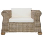 vidaXL Fotoliu cu perne, culoare naturală, ratan vidaXL Fotoliu cu perne, culoare naturală, ratan