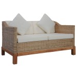 vidaXL Canapea cu 2 locuri cu perne, culoare naturală, ratan vidaXL Canapea cu 2 locuri cu perne, culoare naturală, ratan