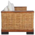 vidaXL Canapea de 3 locuri cu perne, maro, ratan natural