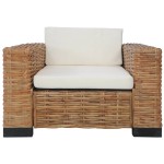 vidaXL Fotoliu cu perne, culoare naturală, ratan vidaXL Fotoliu cu perne, culoare naturală, ratan