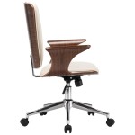 vidaXL Scaun de birou rotativ, crem, piele ecologică și lemn curbat vidaXL Scaun de birou rotativ, crem, piele ecologică și lemn curbat