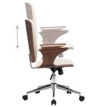 vidaXL Scaun de birou rotativ, crem, piele ecologică și lemn curbat vidaXL Scaun de birou rotativ, crem, piele ecologică și lemn curbat