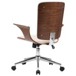 vidaXL Scaun de birou rotativ, crem, piele ecologică și lemn curbat vidaXL Scaun de birou rotativ, crem, piele ecologică și lemn curbat